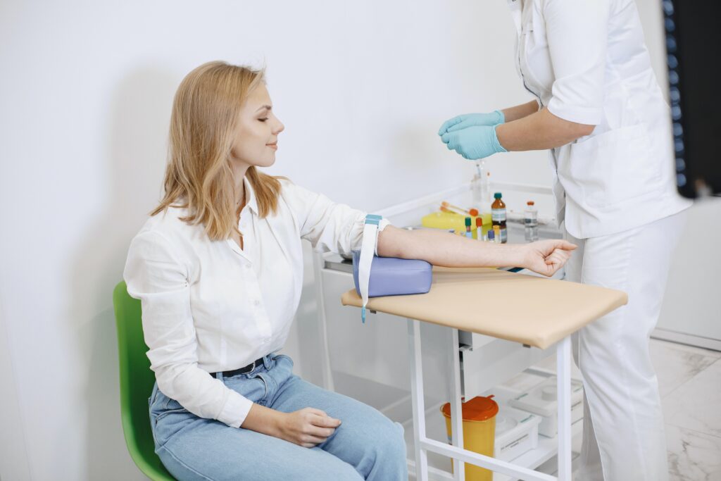 Take blood sample for fasting blood sugar test by trained nurse