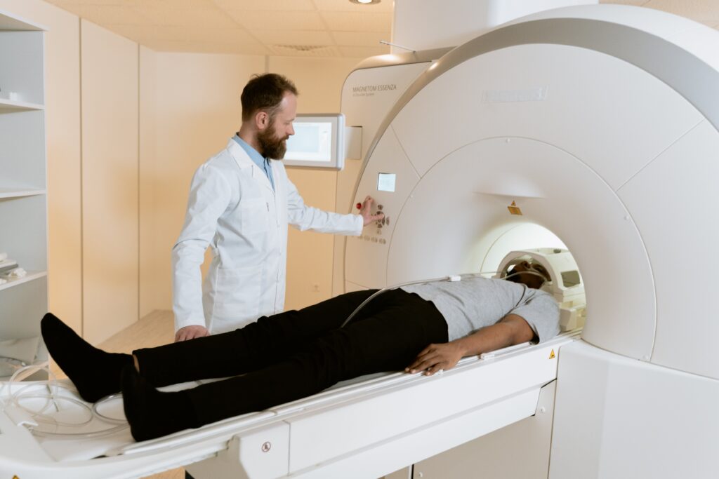 In operation of CT scan by Radiologist